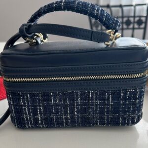 Zara Navy and Black Tweed Cosmetic Bag